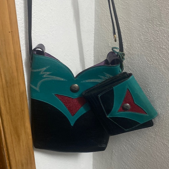 JAMES CULVER RARE Leather Crossbody/wallet💚💜 SET🤠+925🐴Bangle 6.5” - Picture 3 of 17